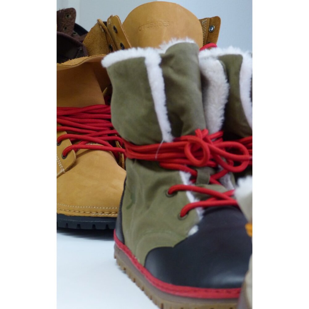 OTZ Troop Vibram Wool Water Proof Leather Boots in Cognac Moss Green